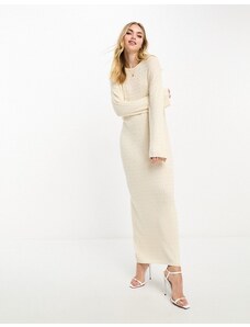 Vero Moda - Vestito premium lungo in maglia color crema a maniche lunghe testurizzato-Bianco