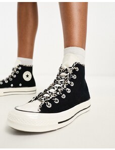 Converse - Chuck 70 Hi - Sneakers alte nere con lacci leopardati-Nero