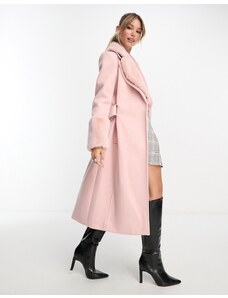 Forever New - Cappotto midi rosa polvere con pelliccia sintetica