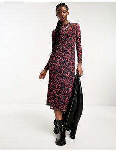 New Look - Vestito midi a maniche lunghe trasparente con stampa di rose-Nero