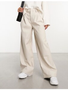 ASOS DESIGN - Pantaloni dad fit in pelle sintetica a fondo ampio bianchi-Bianco