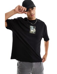ASOS DESIGN - T-shirt oversize nera con stampa floreale sul petto-Nero