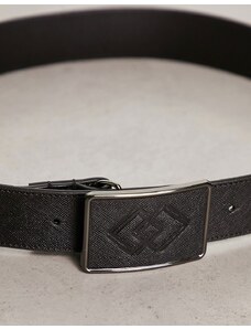 ASOS DESIGN - Cintura in pelle nera con fibbia con motivo in rilievo-Black
