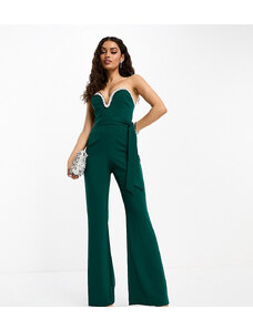 Forever New Petite - Tute jumpsuit a fascia con decorazioni verde smeraldo