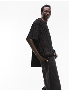 Topman - T-shirt oversize nera jacquard plissé-Nero