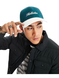 Hollister - Cappellino snapback con visiera verde/bianco con logo