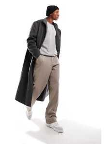 ASOS DESIGN - Cappotto oversize effetto lana con scollo ad imbuto grigio