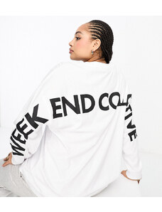ASOS Weekend Collective Curve - Maglietta oversize bianca a maniche lunghe con logo sul retro-Bianco