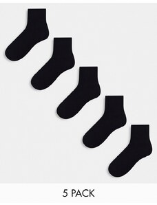 ASOS DESIGN - Confezione da 5 paia di calzini neri con suola in spugna-Nero