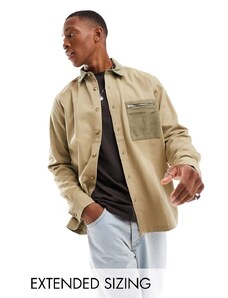 ASOS DESIGN - Camicia comoda color pietra con tasca e colletto a contrasto-Neutro