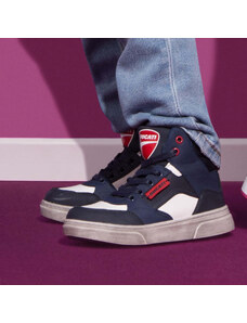 Sneakers alte blu e bianche da bambino con zip Ducati