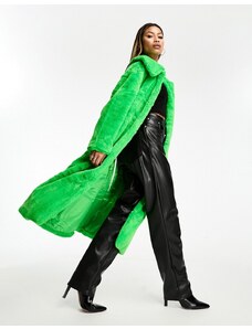 Jayley - Cappotto midi a portafoglio in pelliccia sintetica verde acceso