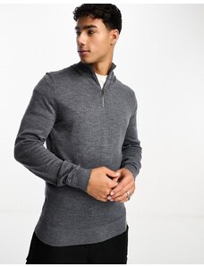 Calvin Klein - Maglione grigio in lana merino con zip corta