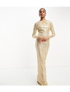 Jaded Rose Tall - Vestito lungo a maniche lunghe oro con paillettes