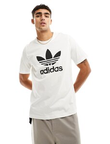 adidas Originals - T-shirt bianca con logo grande a trifoglio-Bianco