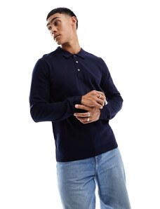 Jack & Jones Premium - Polo in maglia blu navy a maniche lunghe