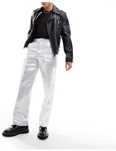 ASOS DESIGN - Pantaloni eleganti color argento metallizzato gessato a fondo ampio