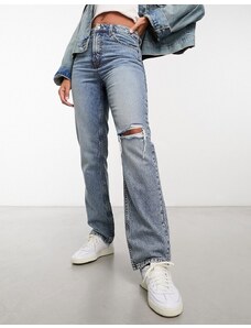 ASOS DESIGN - Jeans dritti anni '90 blu con strappo sulle ginocchia