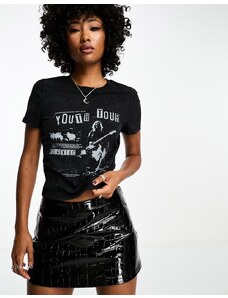 ASOS DESIGN - T-shirt mini nera con grafica indie " Youth Tour"-Nero