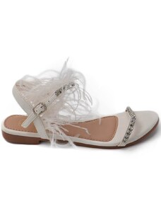 Malu Shoes Pantofoline allacciata alla caviglia donna piume peluche con applicazioni bianco fascetta strass moda glamour