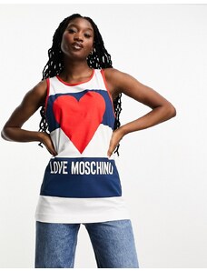 Love Moschino - Canotta blu navy a righe con logo a cuore