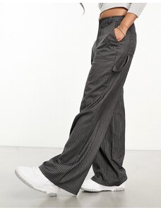 ASOS DESIGN - Pantaloni comodi grigi gessati con dettaglio tasca-Grigio