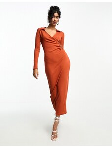 ASOS DESIGN - Vestito lungo a maniche lunghe arancione con dettaglio circolare