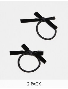 DesignB London - Confezione da 2 fermagli per capelli piccoli neri in velluto con fiocchi-Nero