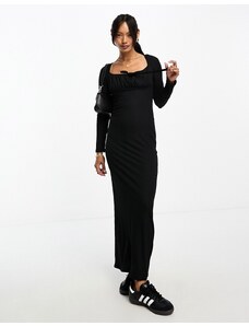 ASOS DESIGN - Vestito lungo allacciato sul davanti a maniche lunghe nero con bustino arricciato