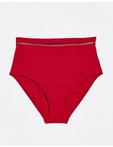 Figleaves - Slip bikini a vita alta con dettagli a rete rossi-Rosso