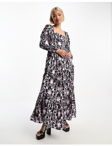 Amy Jane London - Marie - Vestito lungo in raso nero a fiori-Multicolore