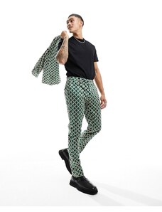 Twisted Tailor - Shadoff - Pantaloni da abito verdi con stampa geometrica vintage-Verde