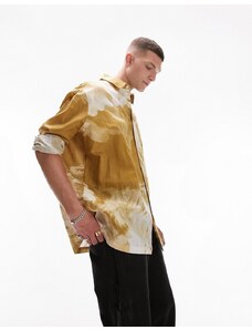 Topman - Camicia a maniche lunghe comoda gialla con stampa astratta sfocata-Multicolore