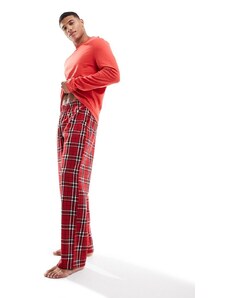 ASOS DESIGN - Pigiama con T-shirt a maniche lunghe e pantaloni rosso a quadri