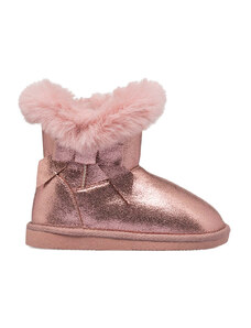 Stivaletti rosa effetto laminato da bambina con pelliccia Le scarpe di Alice