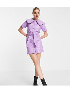 Reclaimed Vintage Inspired - Vestito corto in pelle sintetica lilla con colletto oversize-Viola