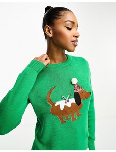 Brave Soul - Yule - Maglione natalizio verde con stampa di cane