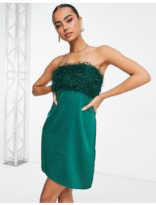 Lola May - Vestito corto a fascia verde con dettaglio decorato