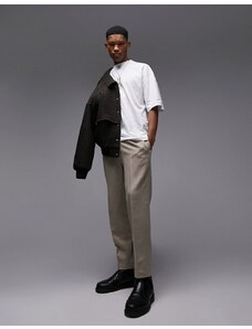 Topman - Pantaloni affusolati color pietra in misto lana-Neutro