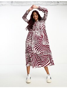 Wednesday's Girl - Vestito camicia a balze con stampa zebrata color prugna-Rosso