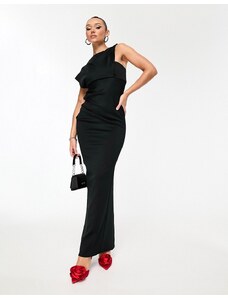 ASOS DESIGN - Vestito lungo asimmetrico accollato stile minimal nero