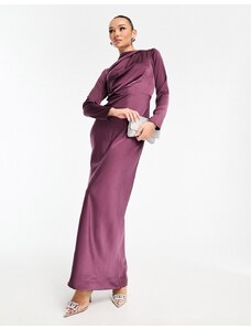 ASOS DESIGN - Vestito lungo in raso viola con drappeggio sul corpetto