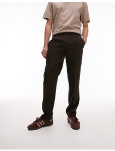 Topman - Pantaloni skinny in misto lana marroni con vita elasticizzata-Brown