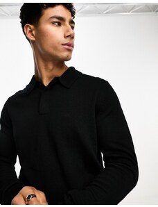 Calvin Klein - Maglione stile polo nero in lana merino