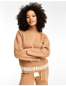 Never Fully Dressed - Maglione color cammello con scritta LOVE in coordinato-Neutro