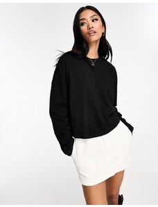 New Look - Maglietta nera oversize squadrata a maniche lunghe-Nero
