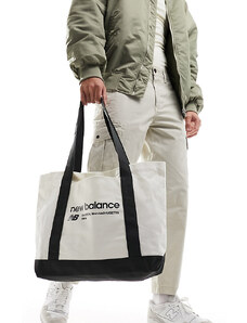 New Balance - Borsa shopping in tela antracite con logo-Bianco
