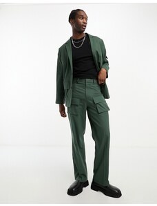 ASOS DESIGN - Pantaloni da abito verdi ampi con tasche cargo-Verde