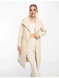 Vero Moda - Cappotto midi crema con cintura e colletto a cascata-Bianco