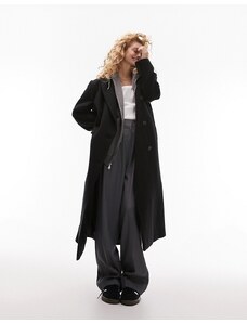 Topshop - Cappotto di lana nero con spalle appariscenti
